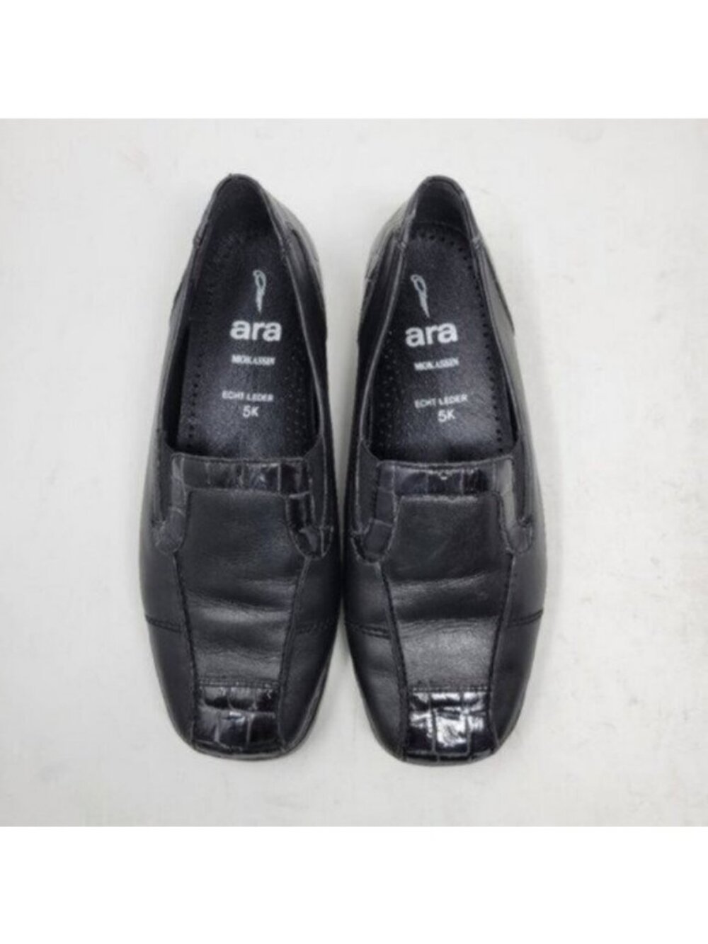 Ara Leather Crocodile Print Mokassin Slip On Loafer Shoe Black - Picture 2 of 12